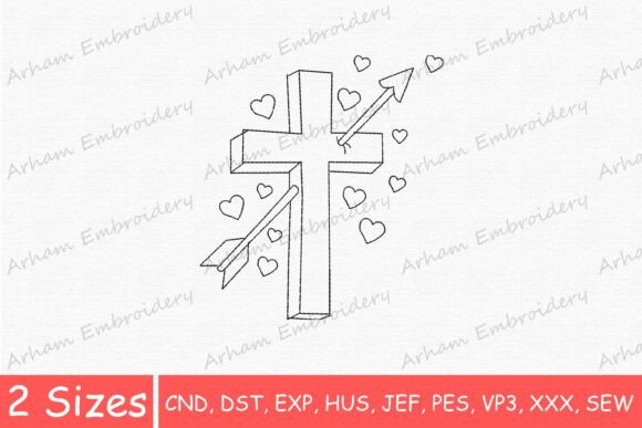 Religious Cross Arrow and Hearts